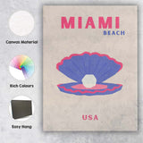Miami Beach USA Pearl Shell Coastal Travel Poster Canvas Wall Art Print Decor Picture Ready to Hang