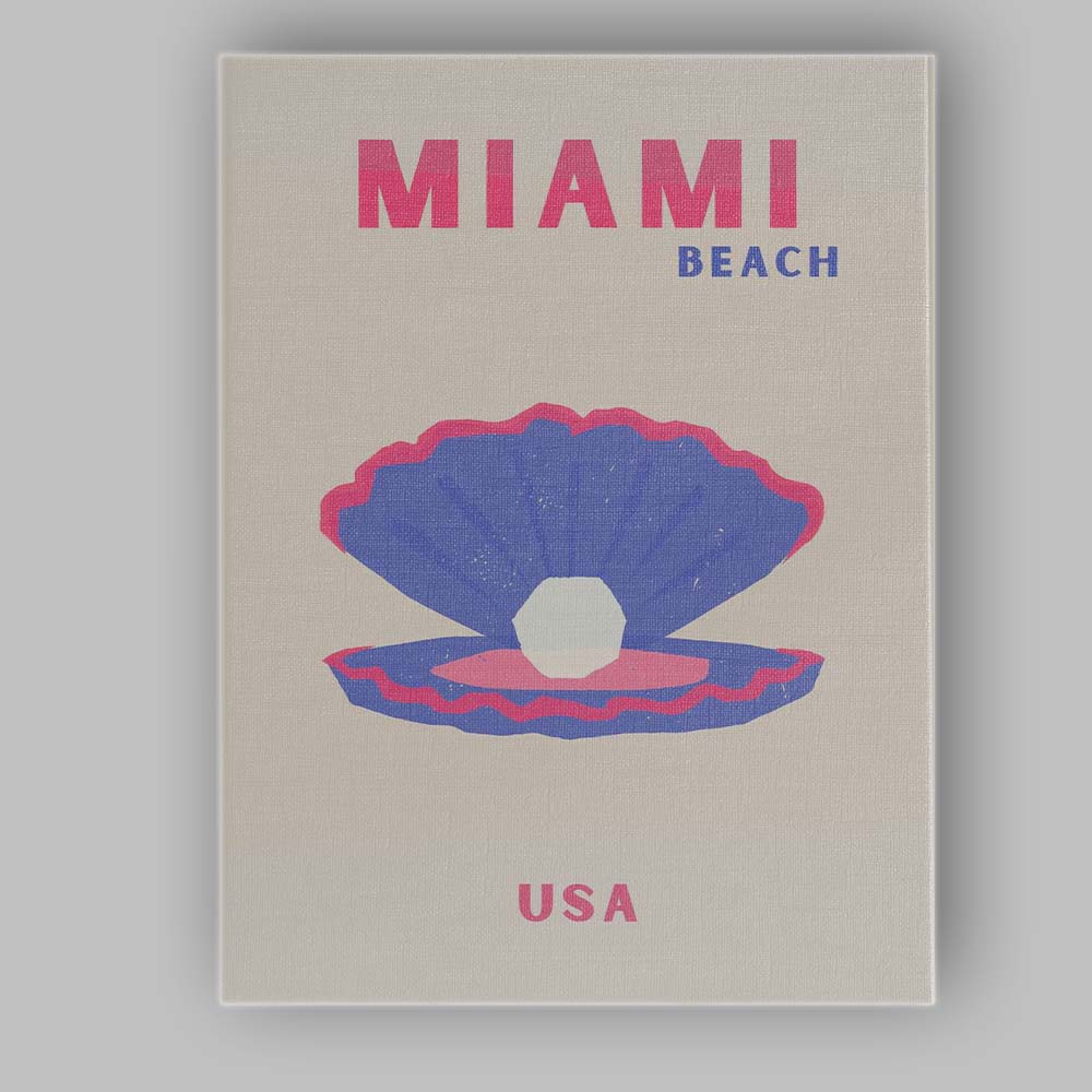 Miami Beach USA Pearl Shell Coastal Travel Poster Canvas Wall Art Print Decor Picture Ready to Hang