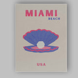 Miami Beach USA Pearl Shell Coastal Travel Poster Canvas Wall Art Print Decor Picture Ready to Hang