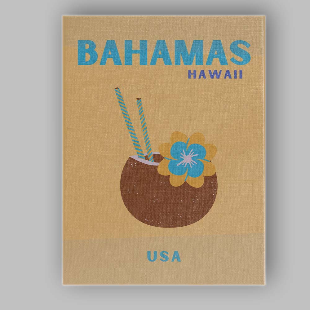 Bahamas Hawaii Tropical Coconut Cocktail Travel Poster Canvas Wall Art Print Decor Picture Ready to Hang