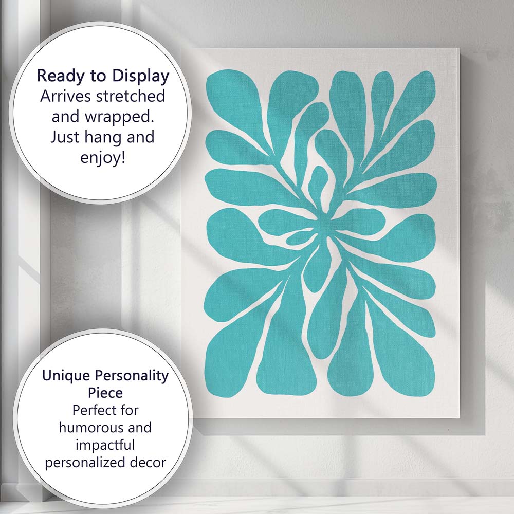 Minimalist Turquoise Abstract Floral Cutout Design Canvas Wall Art Print Decor Picture Ready to Hang