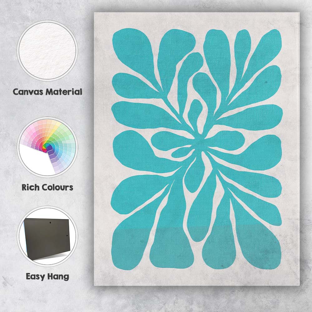 Minimalist Turquoise Abstract Floral Cutout Design Canvas Wall Art Print Decor Picture Ready to Hang