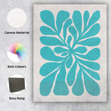 Minimalist Turquoise Abstract Floral Cutout Design Canvas Wall Art Print Decor Picture Ready to Hang