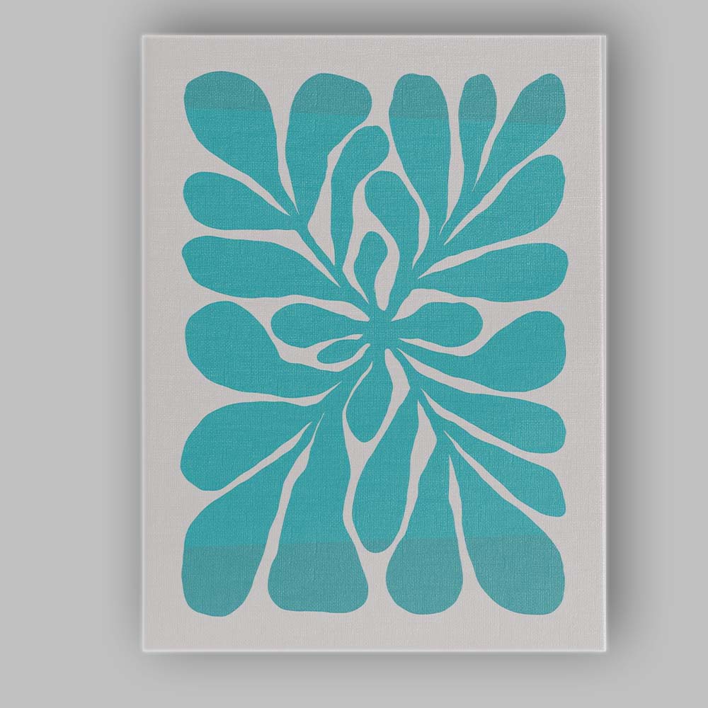 Minimalist Turquoise Abstract Floral Cutout Design Canvas Wall Art Print Decor Picture Ready to Hang