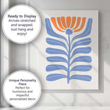 Mid Century Blue Orange Botanical Floral Illustration Canvas Wall Art Print Decor Picture Ready to Hang