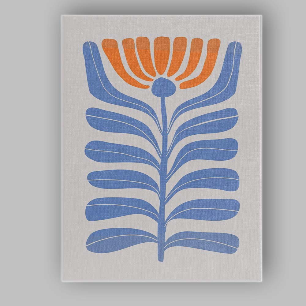 Mid Century Blue Orange Botanical Floral Illustration Canvas Wall Art Print Decor Picture Ready to Hang