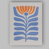 Mid Century Blue Orange Botanical Floral Illustration Canvas Wall Art Print Decor Picture Ready to Hang