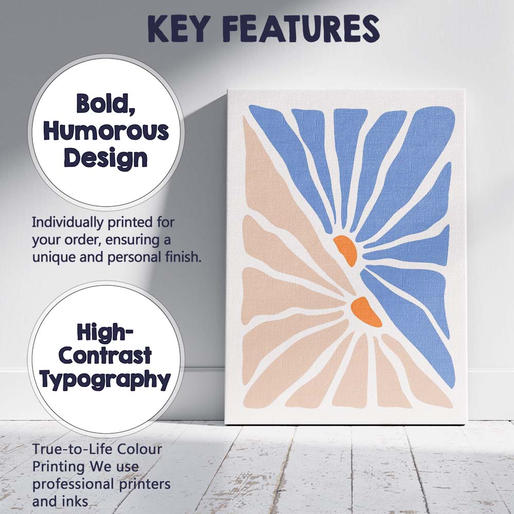 Minimalist Blue Beige Abstract Botanical Floral Shapes Canvas Wall Art Print Decor Picture Ready to Hang
