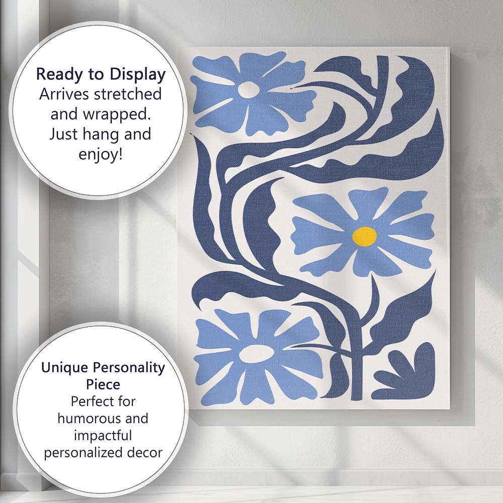 Modern Blue Floral Vine Botanical Abstract Illustration Canvas Wall Art Print Decor Picture Ready to Hang