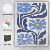 Modern Blue Floral Vine Botanical Abstract Illustration Canvas Wall Art Print Decor Picture Ready to Hang