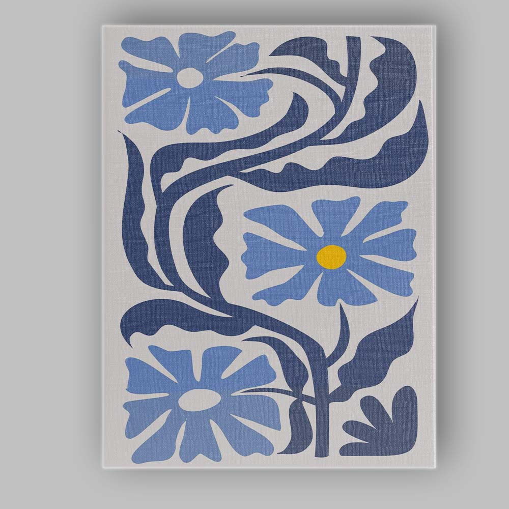 Modern Blue Floral Vine Botanical Abstract Illustration Canvas Wall Art Print Decor Picture Ready to Hang