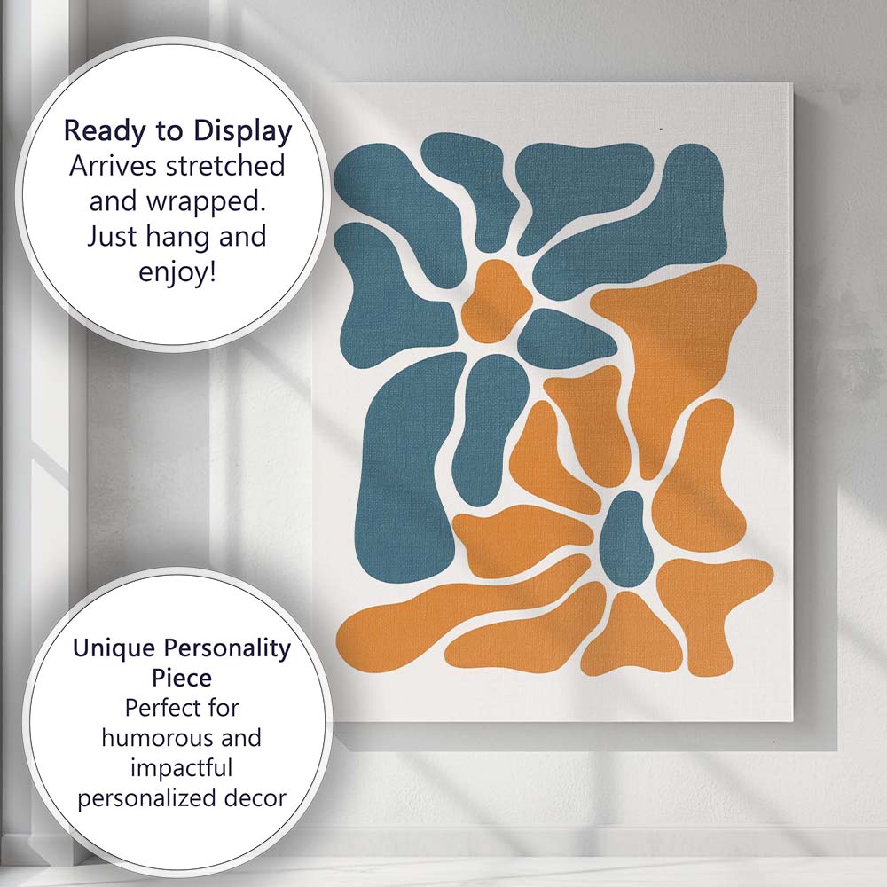 Abstract Teal Orange Organic Shapes Modern Minimalist Canvas Wall Art Print Decor Picture Ready to Hang