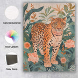 Botanical Leopard Jungle Floral Wildlife Illustration Canvas Wall Art Print Decor Picture Ready to Hang