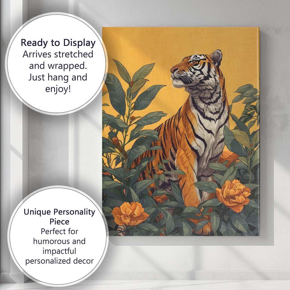 Majestic Bengal Tiger Jungle Botanical Wildlife Canvas Wall Art Print Decor Picture Ready to Hang