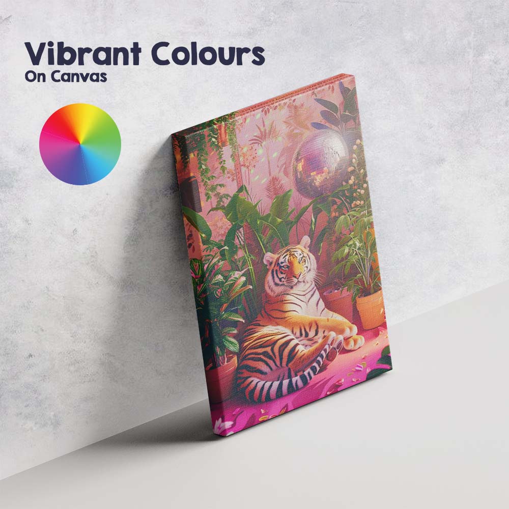 Tropical Indoor Tiger Disco Ball Botanical Interior Canvas Wall Art Print Decor Picture Ready to Hang