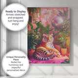 Tropical Indoor Tiger Disco Ball Botanical Interior Canvas Wall Art Print Decor Picture Ready to Hang