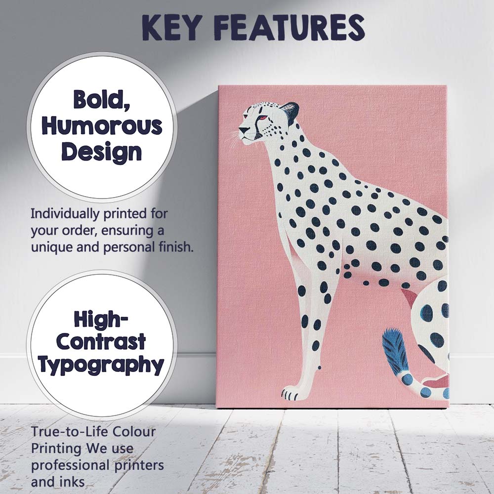 Minimalist White Cheetah Pink Background Modern Wildlife Canvas Wall Art Print Decor Picture Ready to Hang