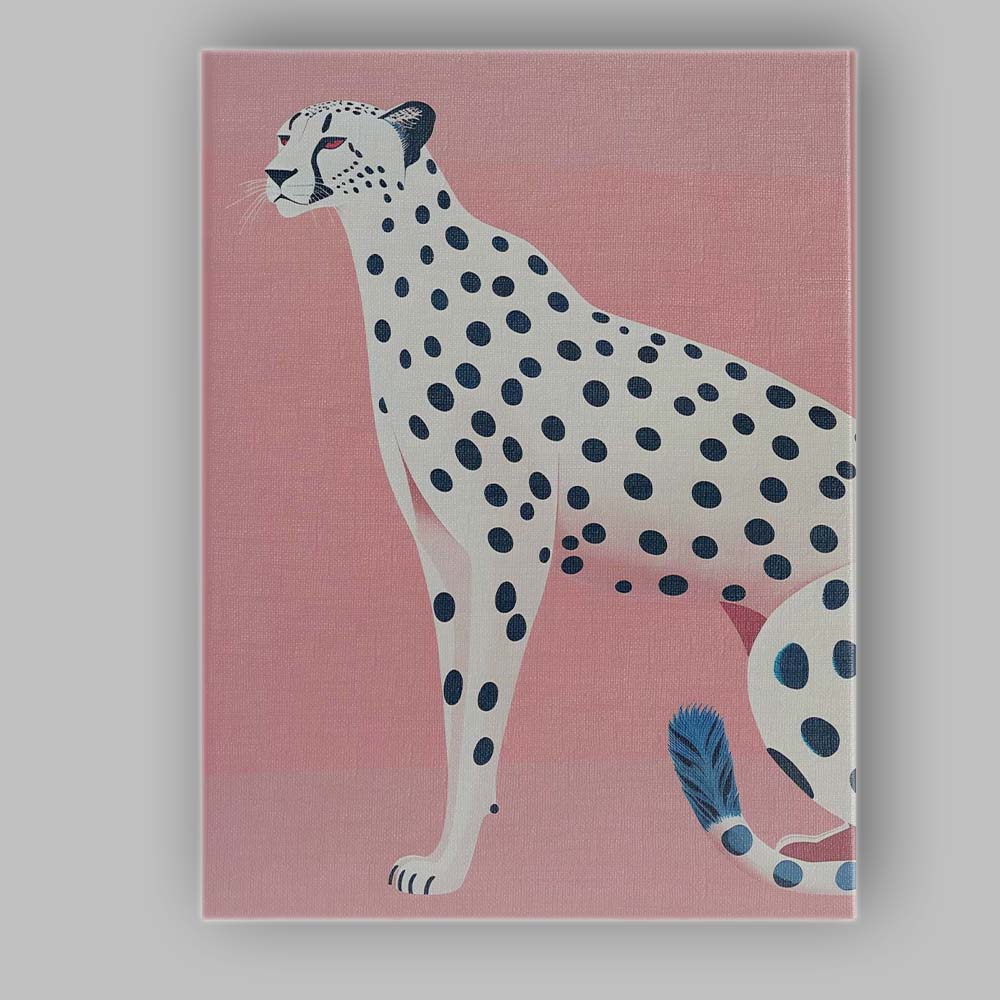 Minimalist White Cheetah Pink Background Modern Wildlife Canvas Wall Art Print Decor Picture Ready to Hang