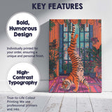 Playful Tiger Handstand Colourful Botanical Interior Canvas Wall Art Print Decor Picture Ready to Hang