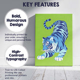 Modern Blue Tiger Lime Green Minimalist Wildlife Illustration Canvas Wall Art Print Decor Picture Ready to Hang