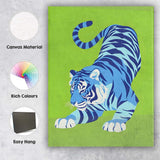 Modern Blue Tiger Lime Green Minimalist Wildlife Illustration Canvas Wall Art Print Decor Picture Ready to Hang