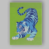 Modern Blue Tiger Lime Green Minimalist Wildlife Illustration Canvas Wall Art Print Decor Picture Ready to Hang