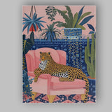 Stylish Leopard On Pink Armchair Botanical Interior Canvas Wall Art Print Decor Picture Ready to Hang