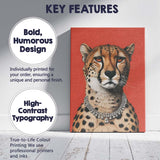 Elegant Cheetah Diamond Necklace Fashion Portrait Canvas Wall Art Print Decor Picture Ready to Hang