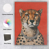 Elegant Cheetah Diamond Necklace Fashion Portrait Canvas Wall Art Print Decor Picture Ready to Hang