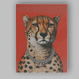 Elegant Cheetah Diamond Necklace Fashion Portrait Canvas Wall Art Print Decor Picture Ready to Hang