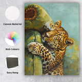 Sleeping Leopard Hugging Avocado Whimsical Animal Oil Painting Canvas Wall Art Print Decor Picture Ready to Hang