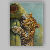Sleeping Leopard Hugging Avocado Whimsical Animal Oil Painting Canvas Wall Art Print Decor Picture Ready to Hang