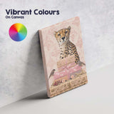 Elegant Cheetah With Pink Gift Boxes Botanical Portrait Canvas Wall Art Print Decor Picture Ready to Hang