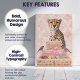 Elegant Cheetah With Pink Gift Boxes Botanical Portrait Canvas Wall Art Print Decor Picture Ready to Hang