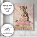 Elegant Cheetah With Pink Gift Boxes Botanical Portrait Canvas Wall Art Print Decor Picture Ready to Hang