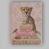 Elegant Cheetah With Pink Gift Boxes Botanical Portrait Canvas Wall Art Print Decor Picture Ready to Hang
