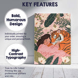 Pink Tropical Jungle Woman Hugging Tiger Illustrated Canvas Wall Art Print Decor Picture Ready to Hang