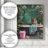 Luxury Tiger Relaxing In Bubble Bath Tropical Bathroom Canvas Wall Art Print Decor Picture Ready to Hang