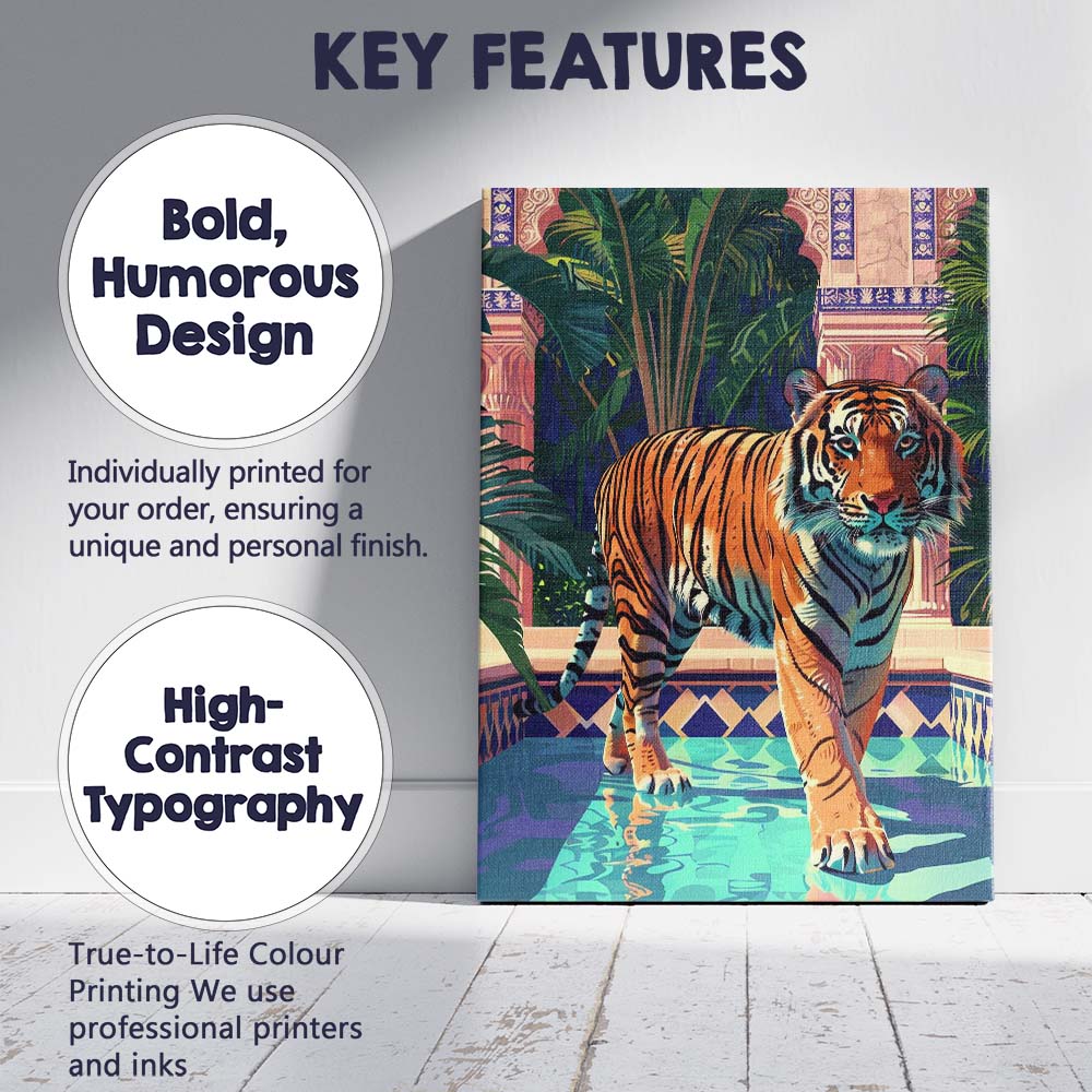 Majestic Tiger Walking Through Exotic Palace Courtyard Canvas Wall Art Print Decor Picture Ready to Hang