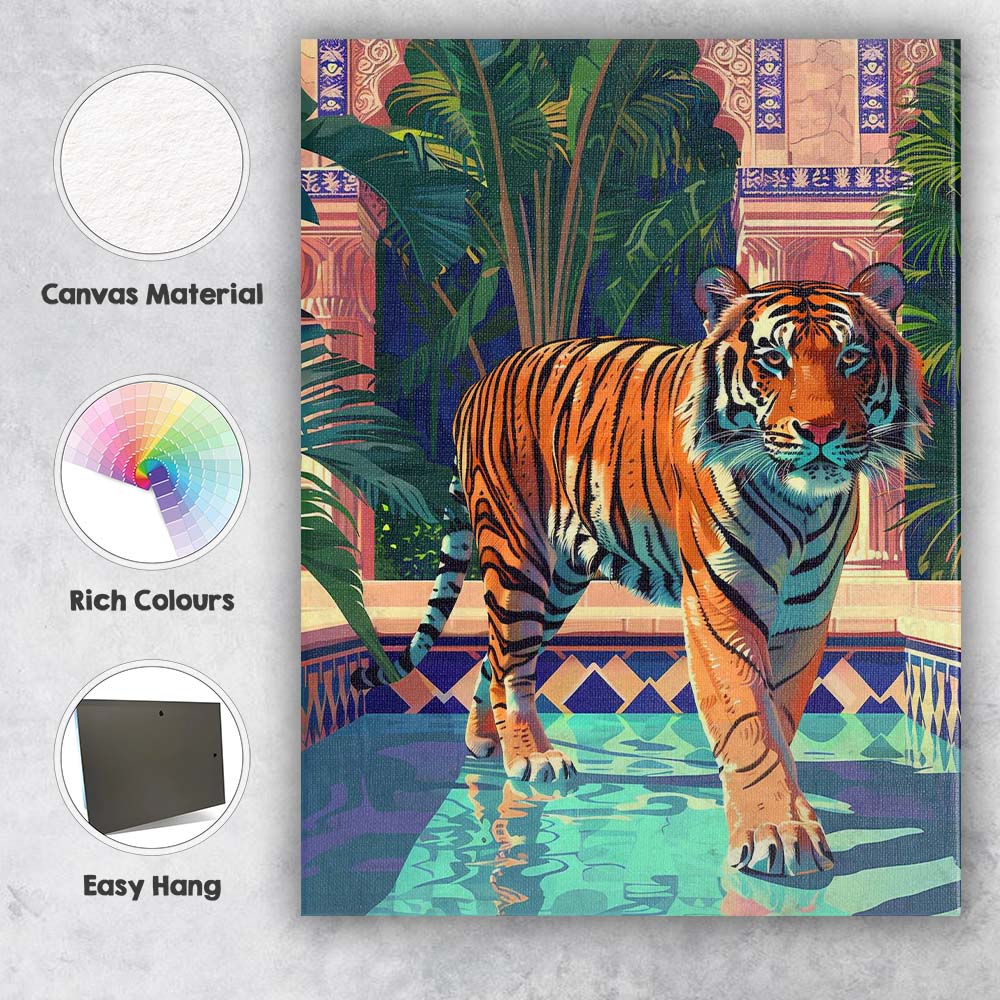Majestic Tiger Walking Through Exotic Palace Courtyard Canvas Wall Art Print Decor Picture Ready to Hang