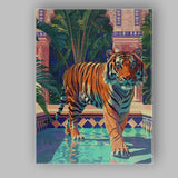 Majestic Tiger Walking Through Exotic Palace Courtyard Canvas Wall Art Print Decor Picture Ready to Hang