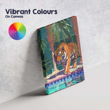 Majestic Tiger Walking Through Tropical Palace Courtyard Canvas Wall Art Print Decor Picture Ready to Hang