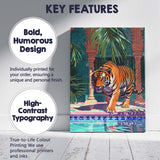 Majestic Tiger Walking Through Tropical Palace Courtyard Canvas Wall Art Print Decor Picture Ready to Hang
