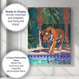 Majestic Tiger Walking Through Tropical Palace Courtyard Canvas Wall Art Print Decor Picture Ready to Hang