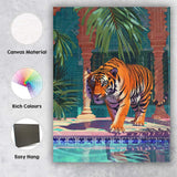 Majestic Tiger Walking Through Tropical Palace Courtyard Canvas Wall Art Print Decor Picture Ready to Hang