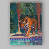 Majestic Tiger Walking Through Tropical Palace Courtyard Canvas Wall Art Print Decor Picture Ready to Hang