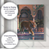 Regal Tiger Walking Beside Ornate Mosaic Pool Canvas Wall Art Print Decor Picture Ready to Hang