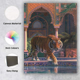 Regal Tiger Walking Beside Ornate Mosaic Pool Canvas Wall Art Print Decor Picture Ready to Hang