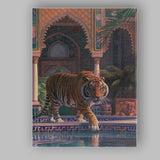Regal Tiger Walking Beside Ornate Mosaic Pool Canvas Wall Art Print Decor Picture Ready to Hang