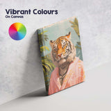 Elegant Tiger Wearing Pink Bathrobe Tropical Spa Portrait Canvas Wall Art Print Decor Picture Ready to Hang